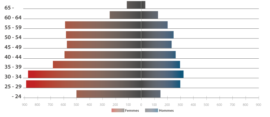 Graphique Répartition des effectifs en EPT par âge et par genre 2023