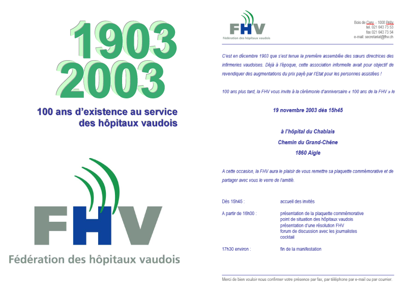 Invitation au 100e anniversaire de la FHV